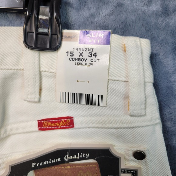 Wrangler Cowboy Cut Slim Fit Jeans Mens 15x34 White Denim Pants NWT USA Western - Picture 3 of 9